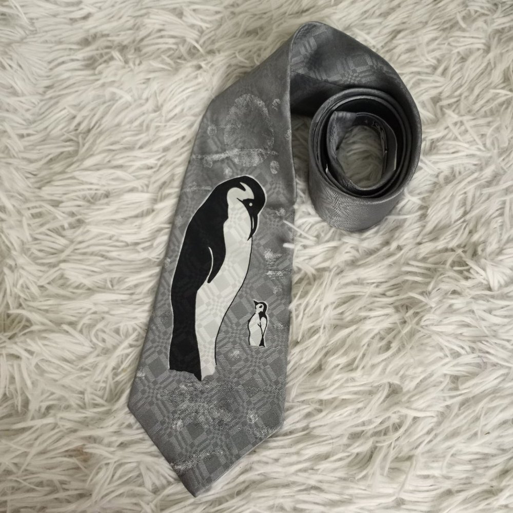 A. Rogers Men's Necktie Neck Tie Mother and Baby Snowy Winter Penguin
